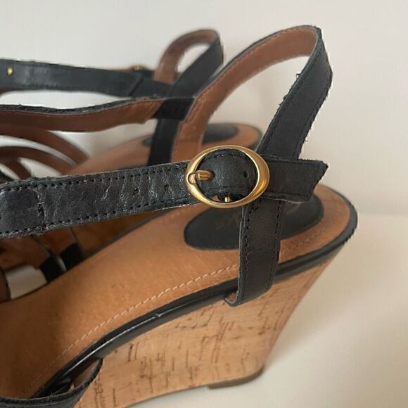 Clarks Artisan Wedge Heels Black Leather Sandals Slingback Size 10 Shoes - Picture 5 of 11